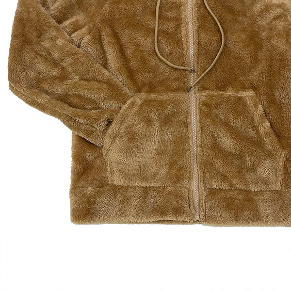 Γυναικεία γούνινη ζακέτα με κουκούλα US-21460 ταμπά