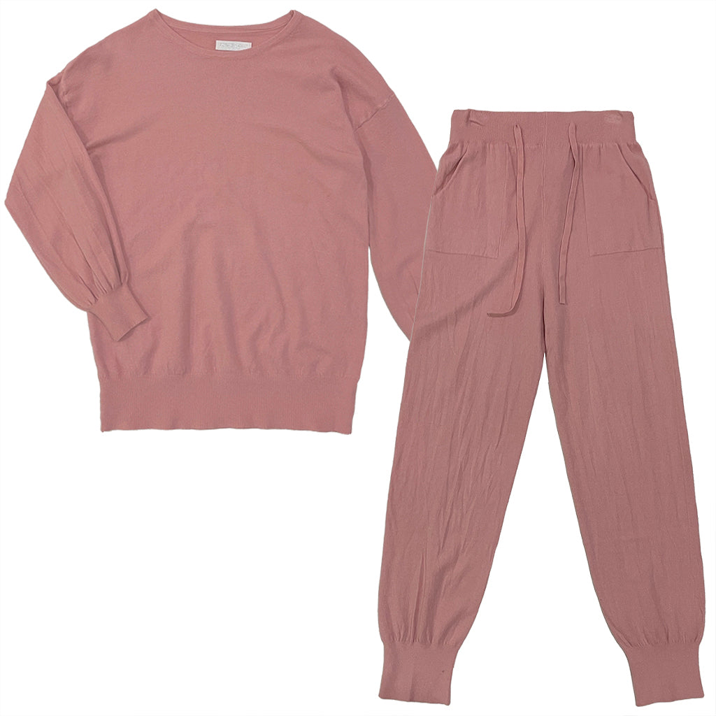 Γυναικεία σετ πλεκτά μπλούζα +Παντελόνι jogger US-17129 Ροζ
