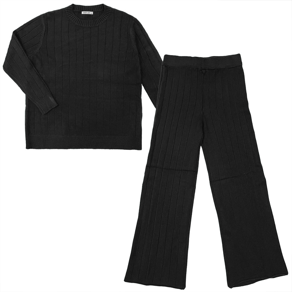 Γυναικεία σετ πλεκτά μπλούζα+Παντελόνα US-7680 Μαύρο
