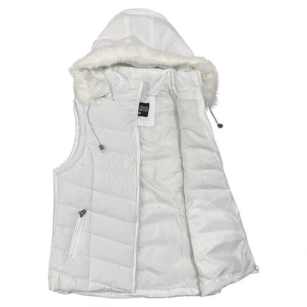 Γυναικείο Αμάνικο μπουφάν με αποσπώμενη κουκούλα US-308 Λευκό