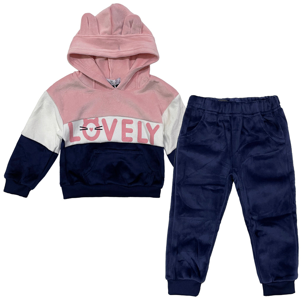 ustyle Κοριτσίστικο σετ φόρμας fleece για 1-3 ετών Ροζ/Μπλε US-31018