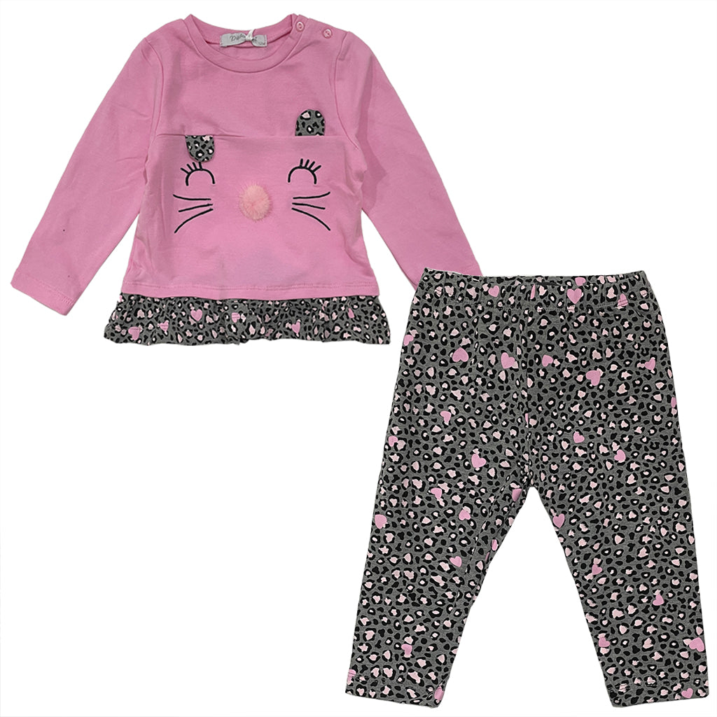 Κοριτσίστικο σετ μπλούζα ροζ και κολάν animal print για 1-3 ετών US-90018