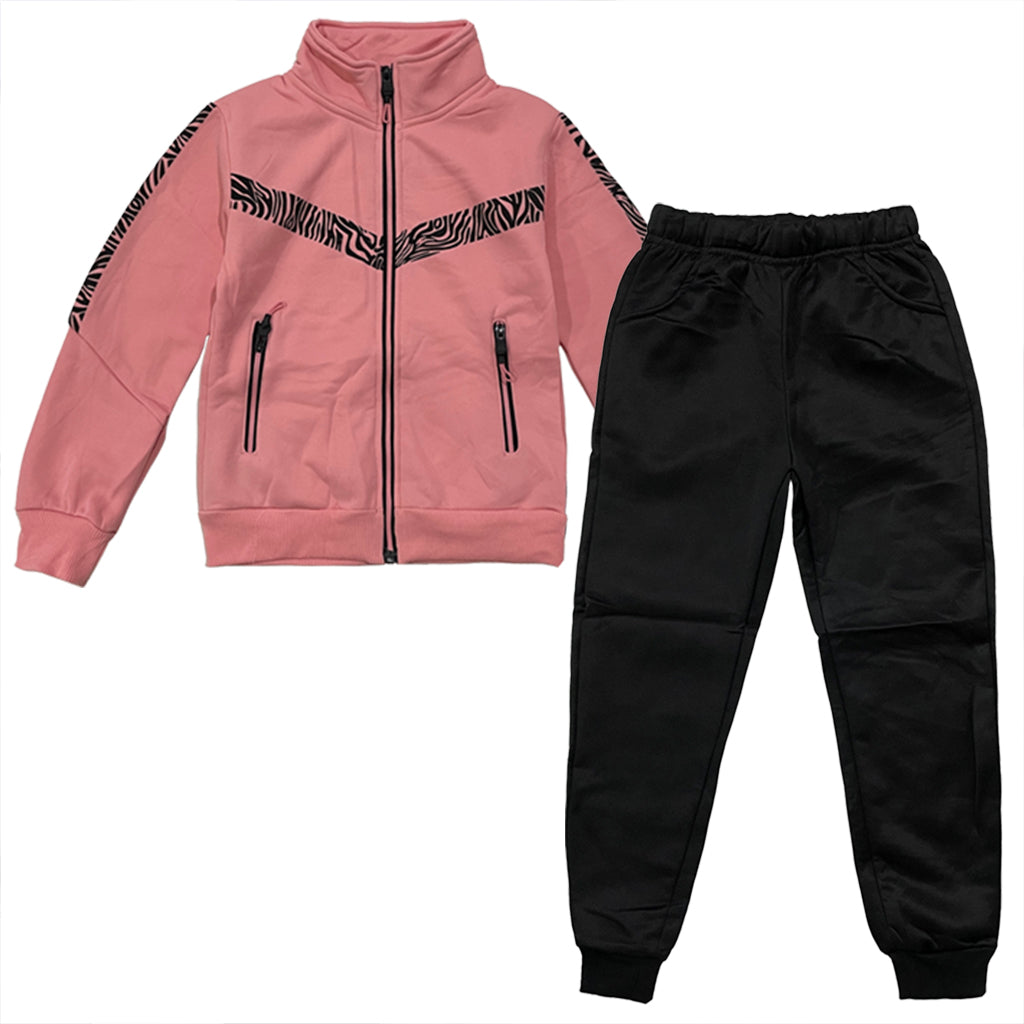 Κοριτσίστικο σετ φόρμας με fleece ζακέτα Ροζ με παντελόνι jogger Μαύρο US-70998