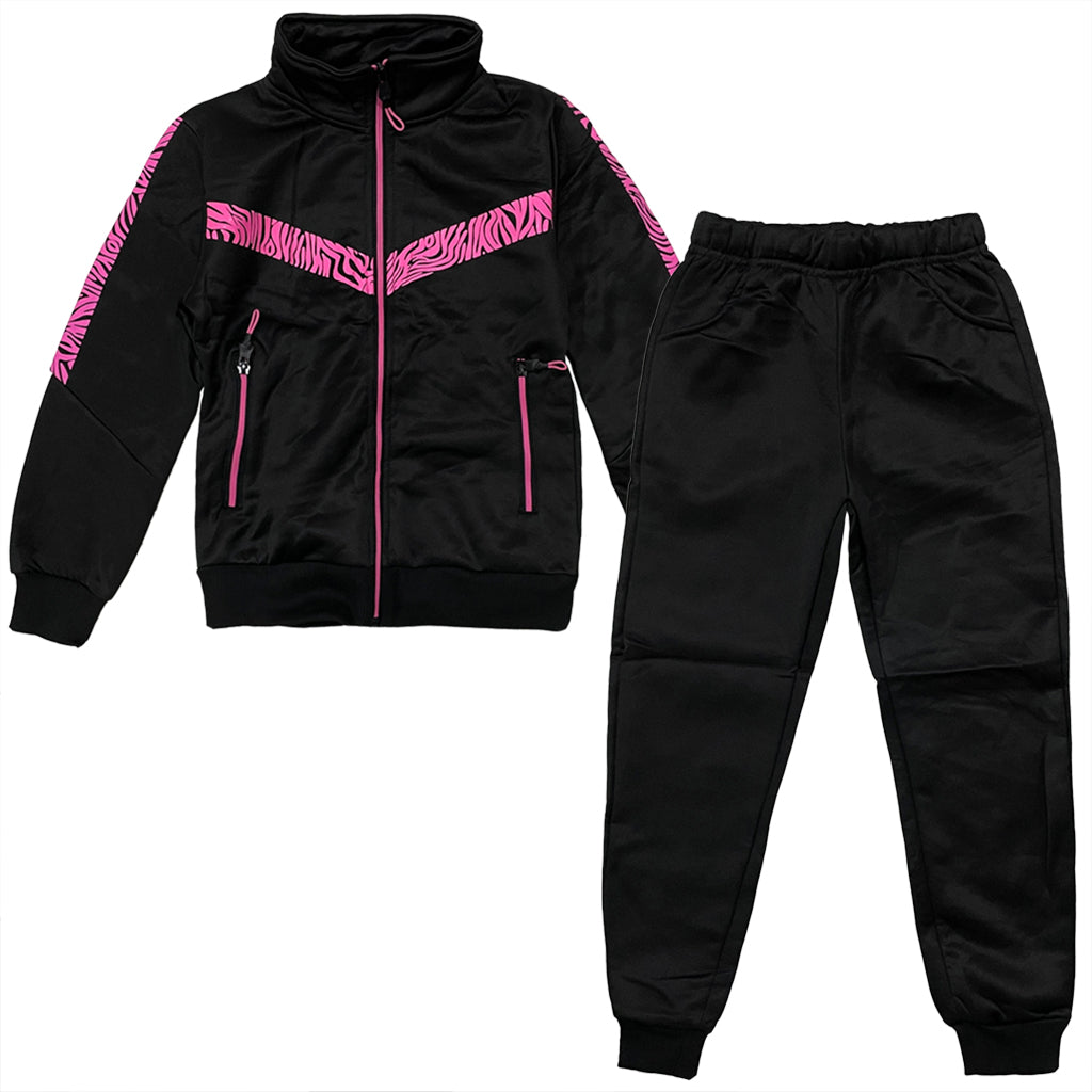 Κοριτσίστικο σετ φόρμας με fleece ζακέτα με παντελόνι jogger μαύρο US-70998