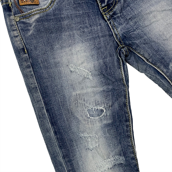 Αγορίστικο τζιν παντελόνι ξεβαμμένο με μπαλώματα μπλε US-0738