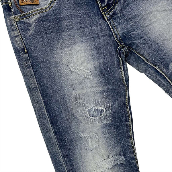 ustyle Αγορίστικο τζιν παντελόνι ξεβαμμένο με μπαλώματα μπλε US-0738