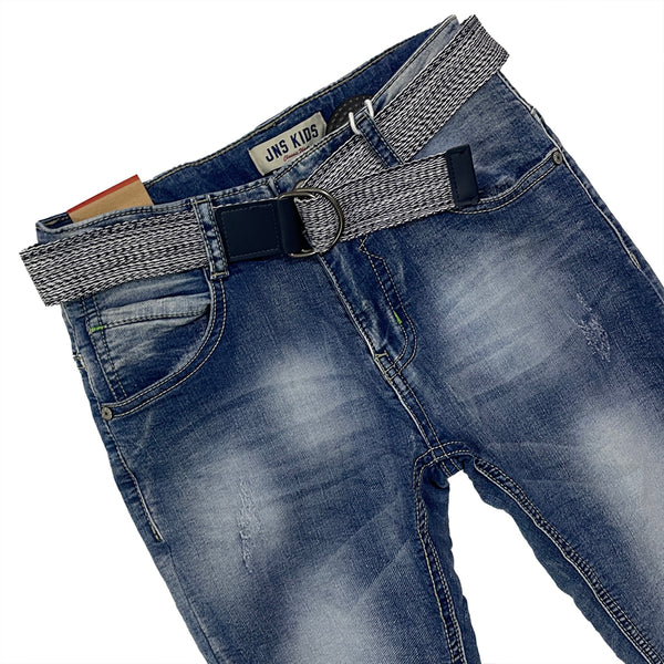 Αγορίστικο τζιν παντελόνι ξεβαμμένο με ζώνη μπλε US-9338
