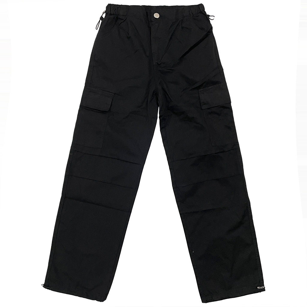 Γυναικείο υφασμάτινο παντελόνι cargo με ρυθμιζόμενο λάστιχο στη μέση και μπατζάκια μαύρο US-0028
