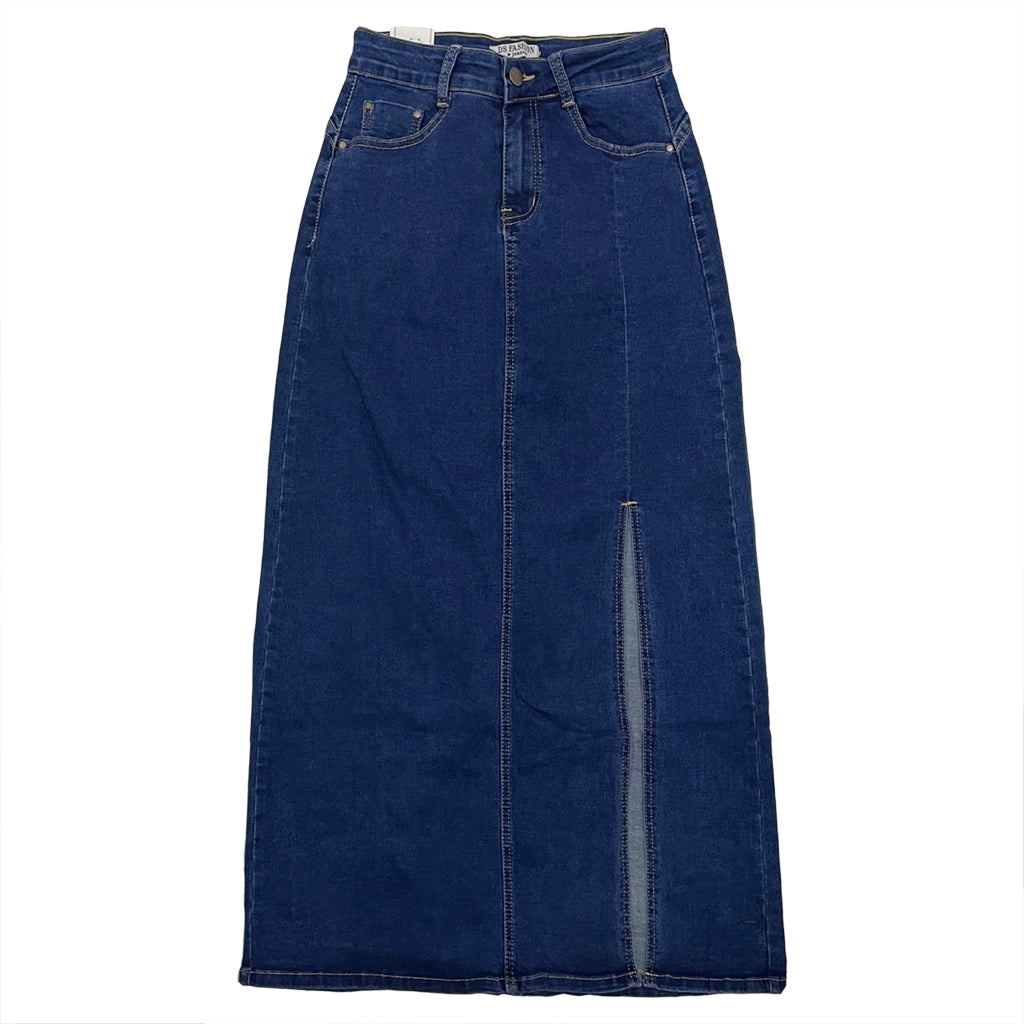 Ustyle Γυναικεία maxi τζιν φούστα μακρύ με άνοιγμα μπροστά μπλε σκούρο us-81948