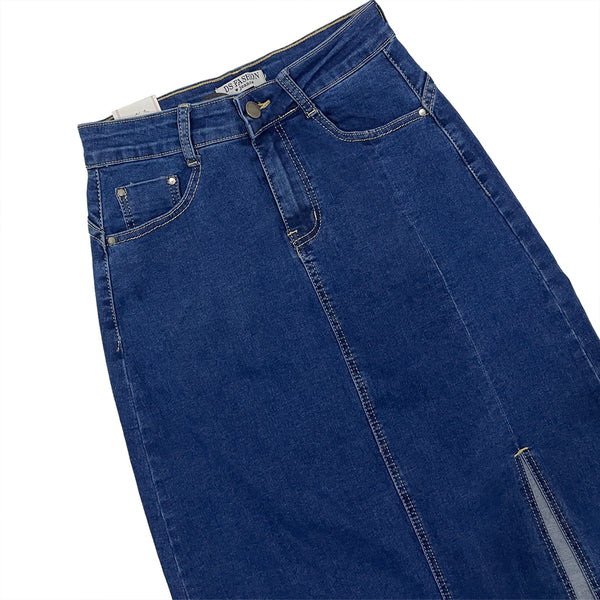 Γυναικεία maxi τζιν φούστα μακρύ με άνοιγμα μπροστά μπλε σκούρο us-81948
