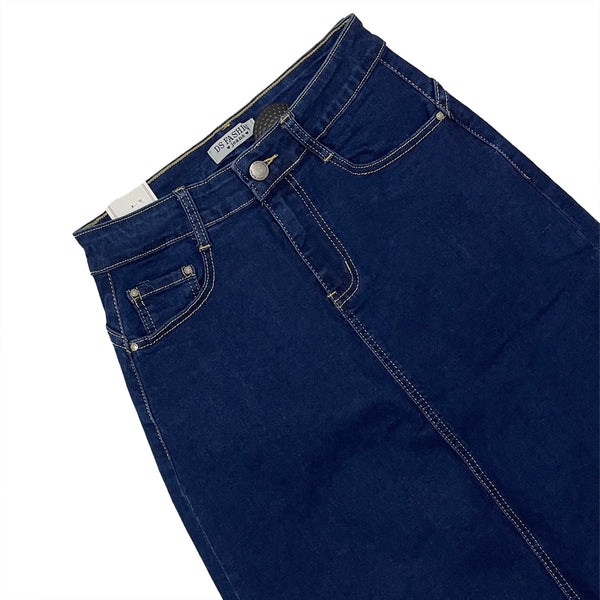 Γυναικεία maxi τζιν φούστα μακρύ με άνοιγμα πίσω μπλε σκούρο US-81928