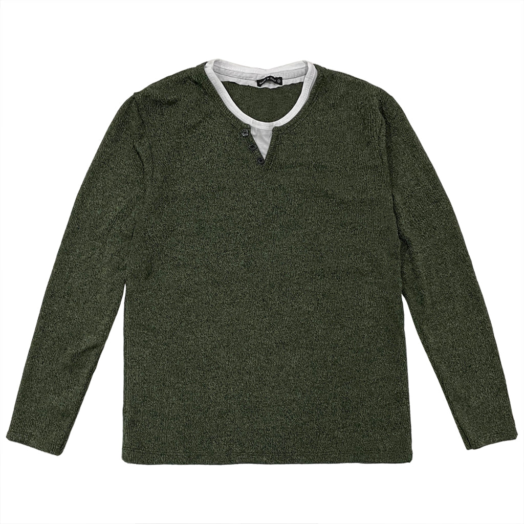 Ανδρική πλεκτή μπλούζα με διακοσμητικά κουμπάκια Χακί US-16518