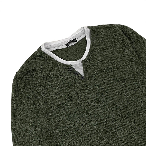 ustyle Ανδρική πλεκτή μπλούζα με διακοσμητικά κουμπάκια Χακί US-16518