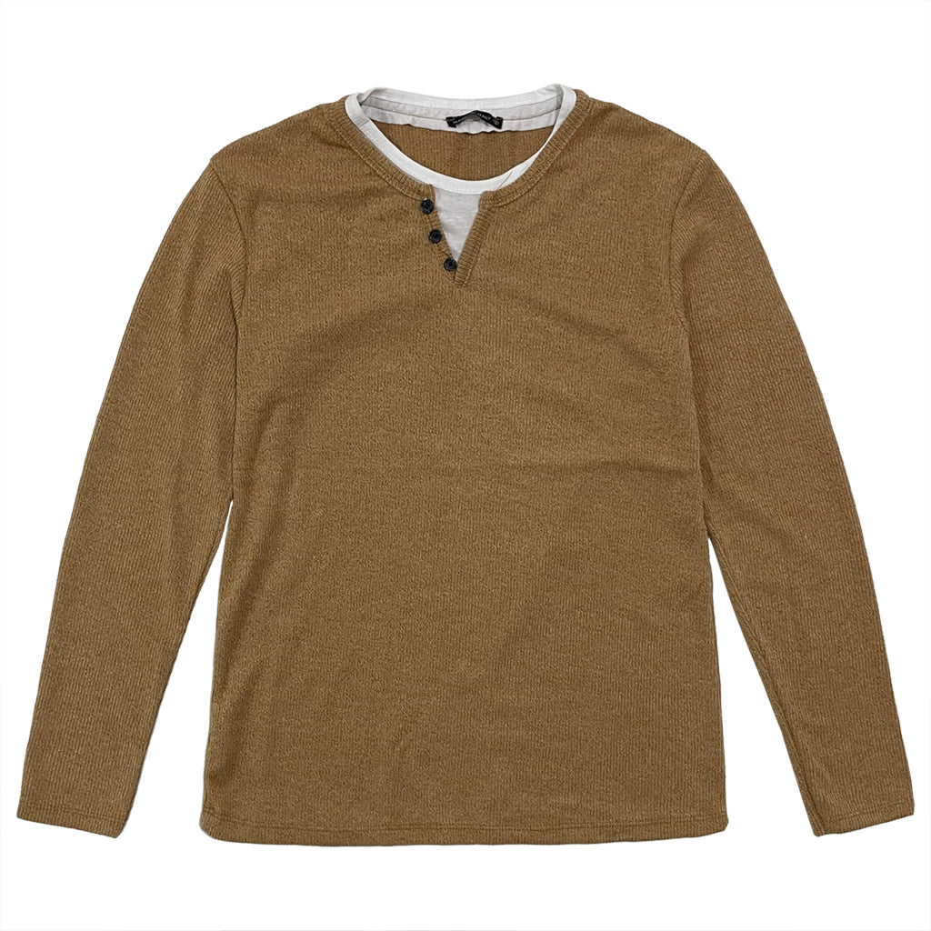Ανδρική πλεκτή μπλούζα με διακοσμητικά κουμπάκια καφέ US-16518