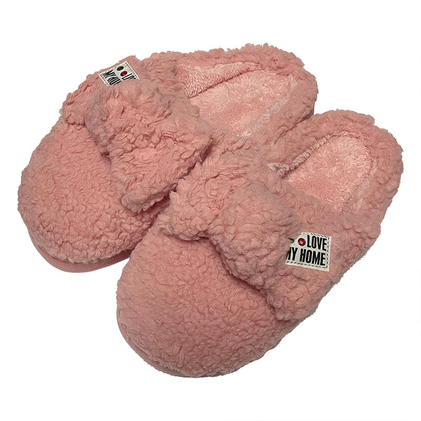 ustyle Γυναικείες χειμερινές παντόφλες μπουκλέ με φιόγκο κοραλί US-898