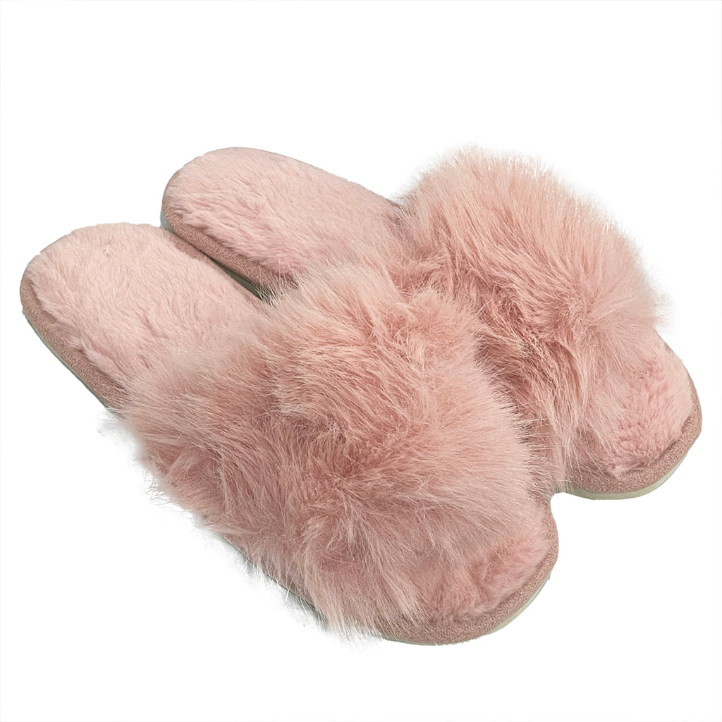 ustyle Γυναικείες γούνινες παντόφλες χειμερινές με ανοιχτό δάχτυλο ροζ US-60498