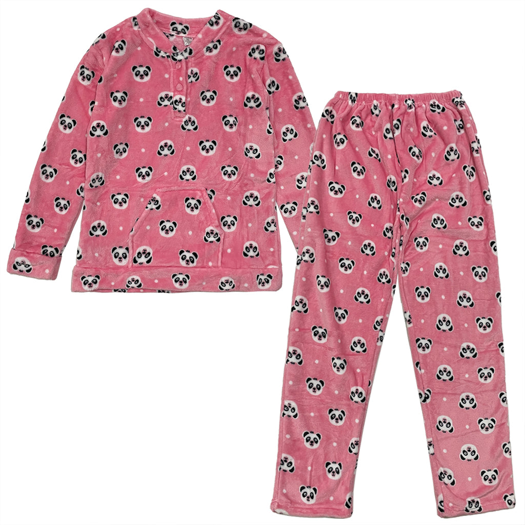 Ustyle Γυναικείο σετ πιτζάμας fleece με πάντα ροζ US-20248