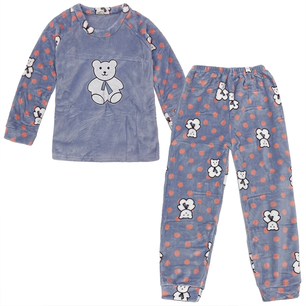 Ustyle Κοριτσίστικο σετ πιτζάμας FLEECE με αρκουδάκι US-90698 Μπλε