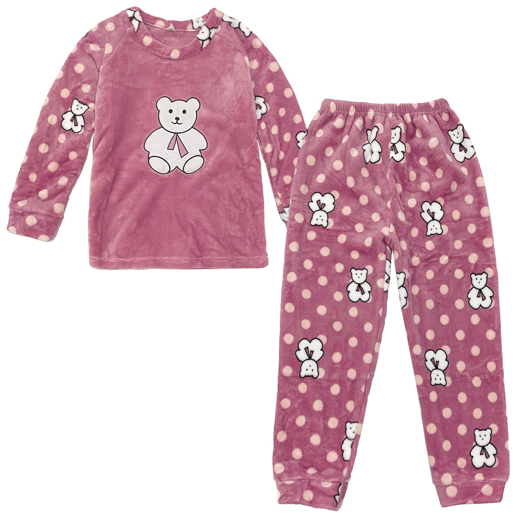 Ustyle Κοριτσίστικο σετ πιτζάμας FLEECE με αρκουδάκι US-90698 ροζ