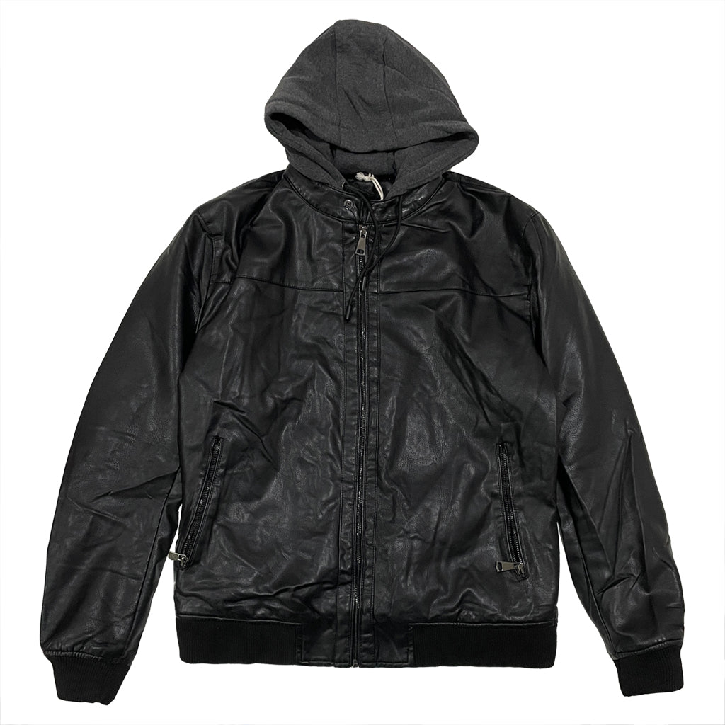 ustyle Ανδρικό μπουφάν δερμάτινο με αποσπώμενη κουκούλα US-97218 Μαύρο