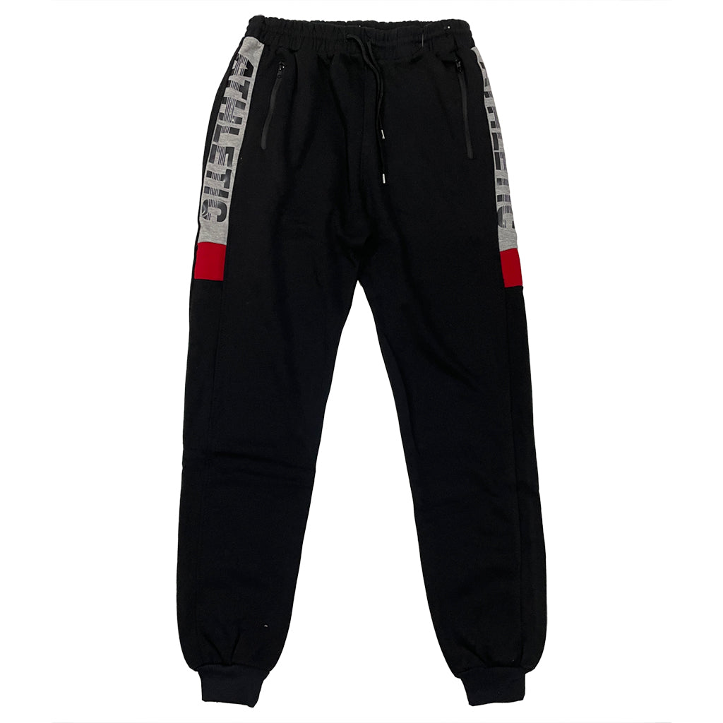 Ανδρικό παντελόνι φόρμας joggers με φλις με σχέδιο στο πλάι US-97328 Μαύρο