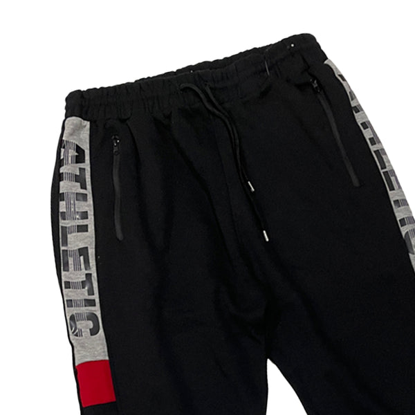 Ανδρικό παντελόνι φόρμας joggers με φλις με σχέδιο στο πλάι US-97328 Μαύρο