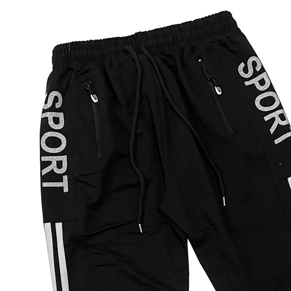 Ustyle Ανδρικό παντελόνι φόρμας joggers 100% βαμβάκι με σχέδιο στο πλάι US-283746 Μαύρο
