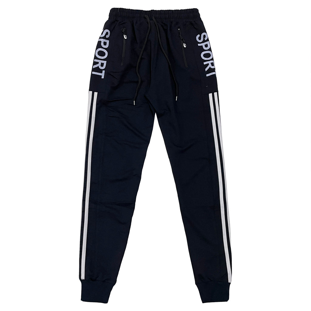 Ανδρικό παντελόνι φόρμας joggers 100% βαμβάκι με σχέδιο στο πλάι US-283746 μπλε