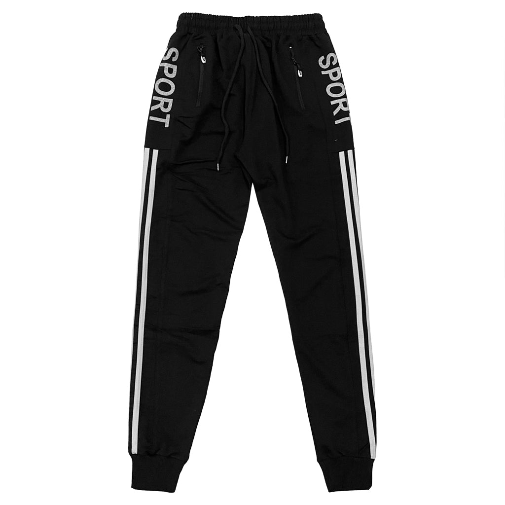 Ανδρικό παντελόνι φόρμας joggers 100% βαμβάκι με σχέδιο στο πλάι US-283746 Μαύρο