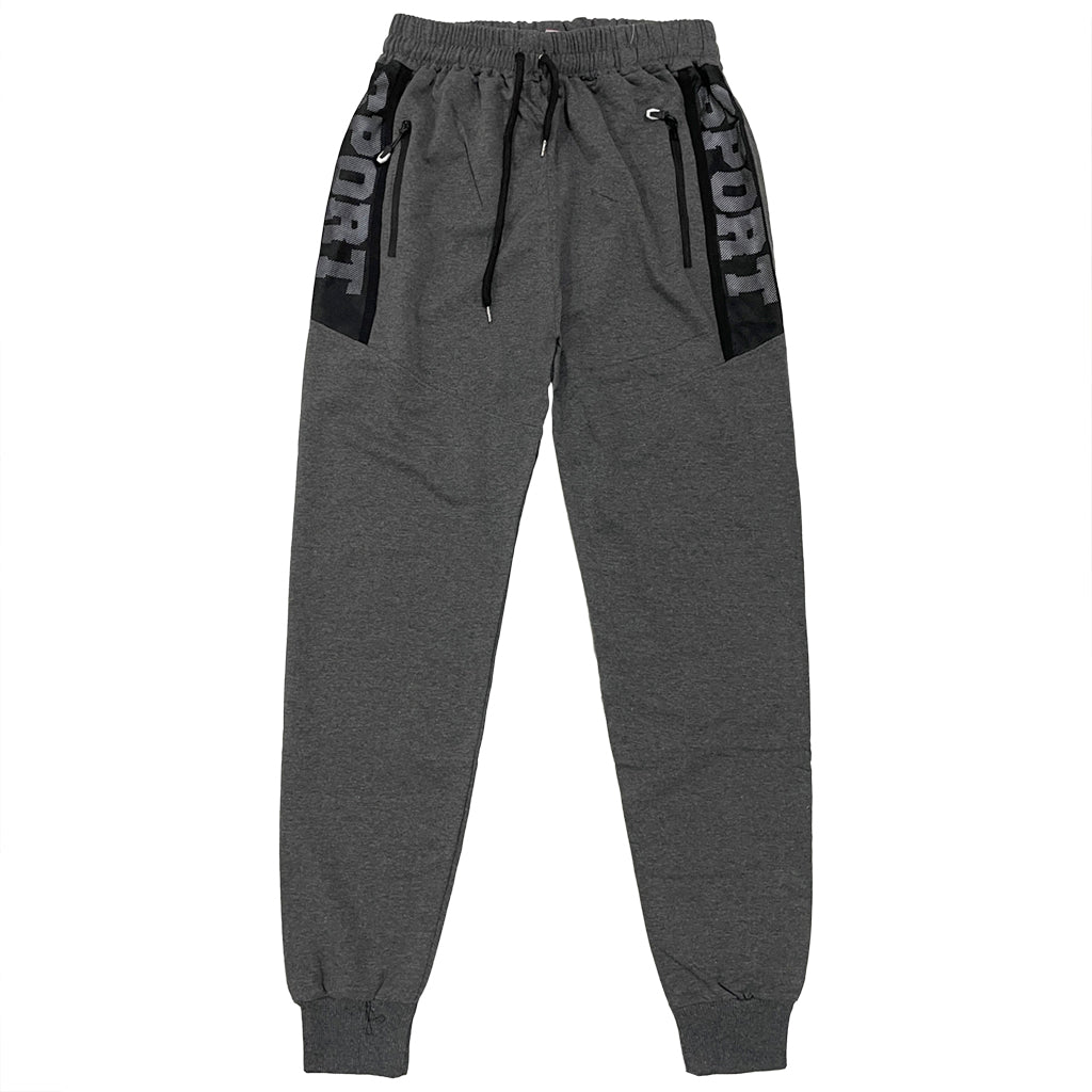 Ανδρικό παντελόνι φόρμας joggers βαμβακερό με πλαϊνά σχέδια US-896723 γκρι