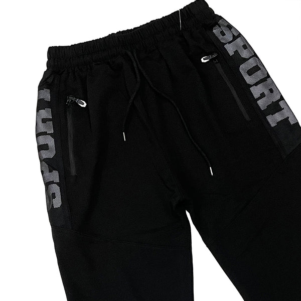 Ανδρικό παντελόνι φόρμας joggers βαμβακερό με πλαϊνά σχέδια US-896723 Μαύρο