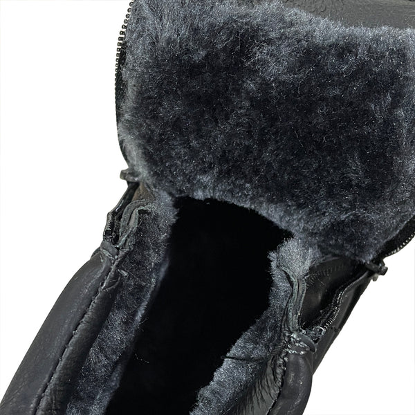 Ustyle Ανδρικό Μποτάκι με επένδυση γούνα διπλό φερμουάρ μαύρο A-60088