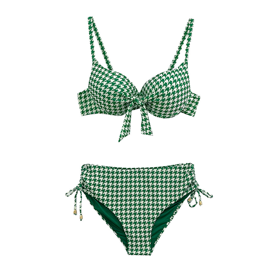 Ustyle Γυναικεία μαγιό σετ μπικίνι με μοτίβο Houndstooth πράσινο 81038