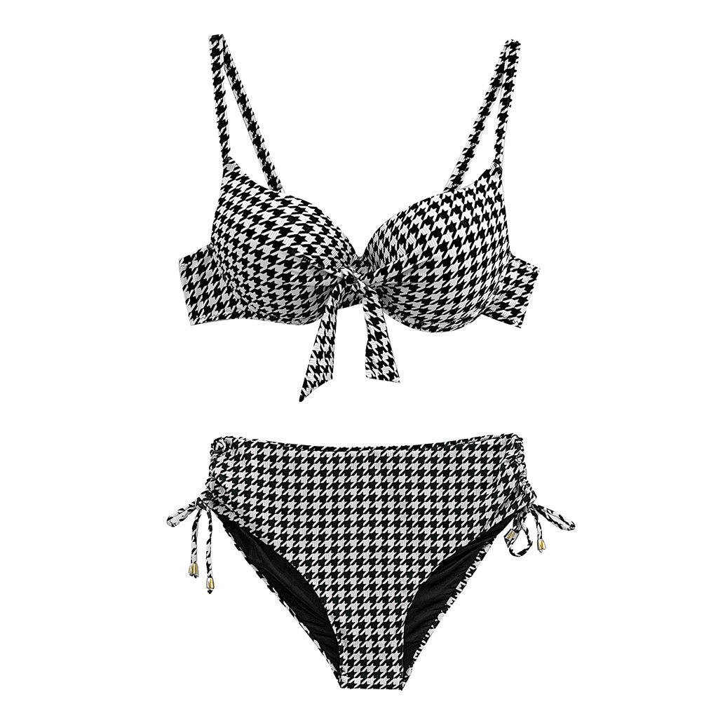Ustyle Γυναικεία μαγιό σετ μπικίνι με μοτίβο Houndstooth μαύρο 81038