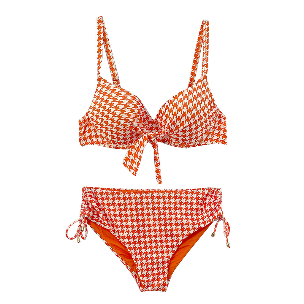 Ustyle Γυναικεία μαγιό σετ μπικίνι με μοτίβο Houndstooth πορτοκαλί 81038