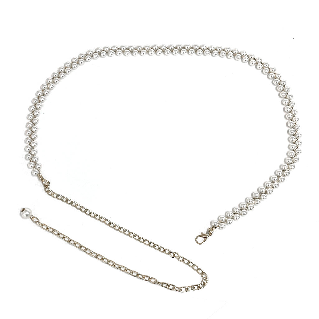Ustyle Γυναικεία ζώνη αλυσίδα με πέρλες ασημί 245958-2