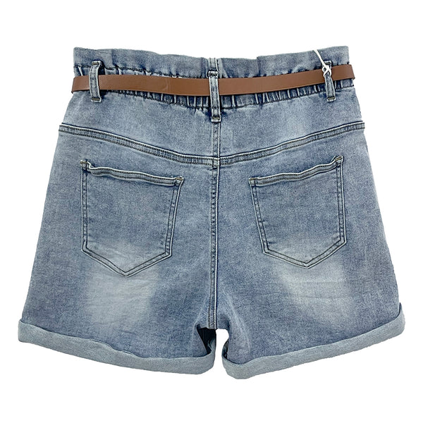 ustyle Γυναικείο Denim τζιν σορτς με ελαστική μέση δώρο ζώνη μπλε 66528