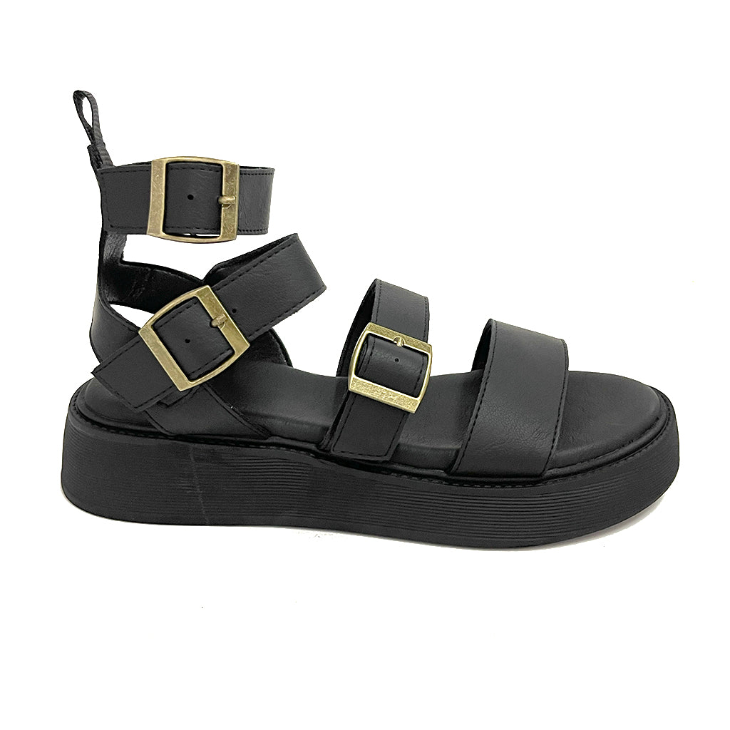 ustyle Γυναικεία σανδάλια flatforms με λουράκι στον αστράγαλο σε μαύρο 20568