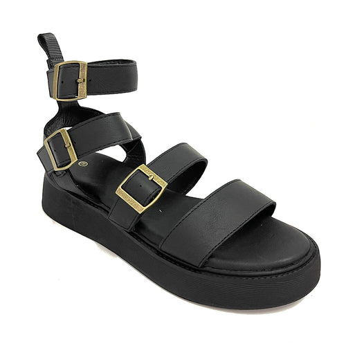 ustyle Γυναικεία σανδάλια flatforms με λουράκι στον αστράγαλο σε μαύρο 20568