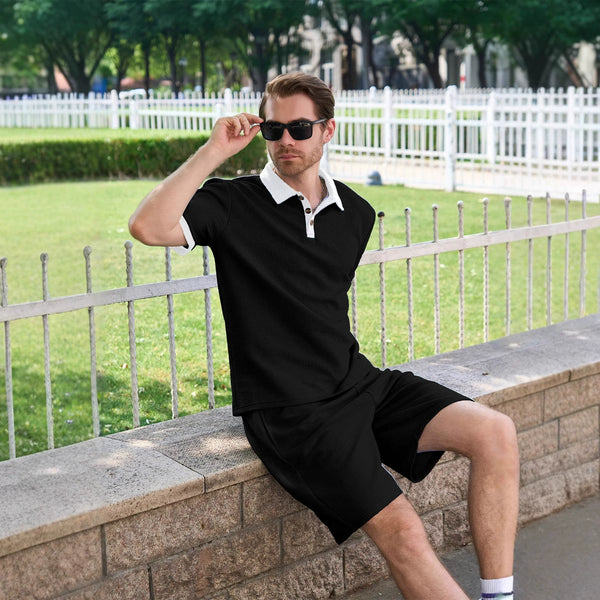 ustyle Ανδρικό σετ polo με βερμούδα Μαύρο US-4072