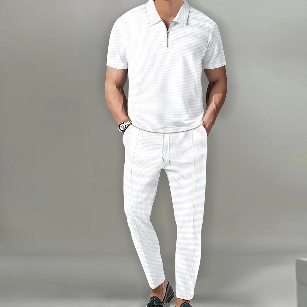 ustyle Ανδρικό σετ polo με φόρμα Λευκό US-4058