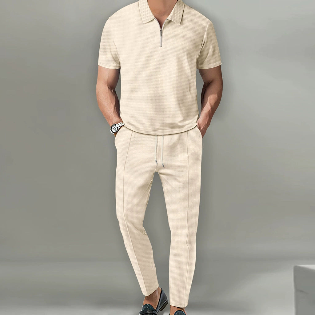 ustyle Ανδρικό σετ polo με φόρμα Μπεζ US-4058
