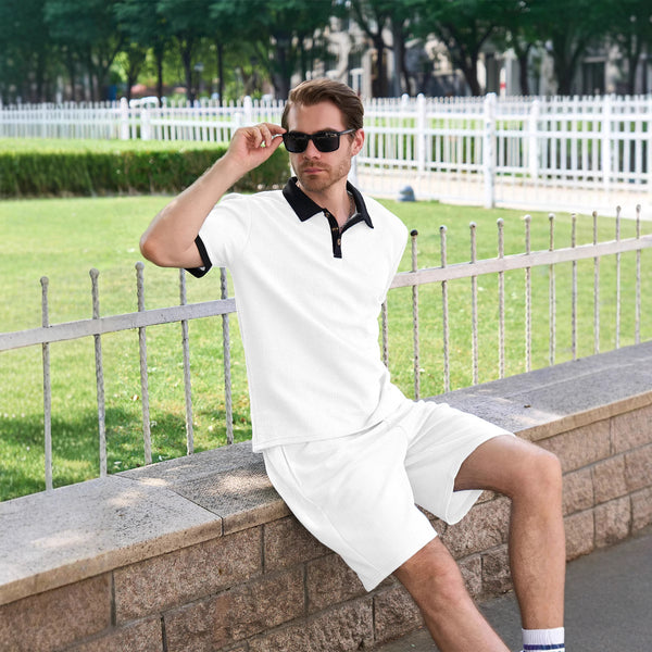 ustyle Ανδρικό σετ polo με βερμούδα Λευκό US-4072