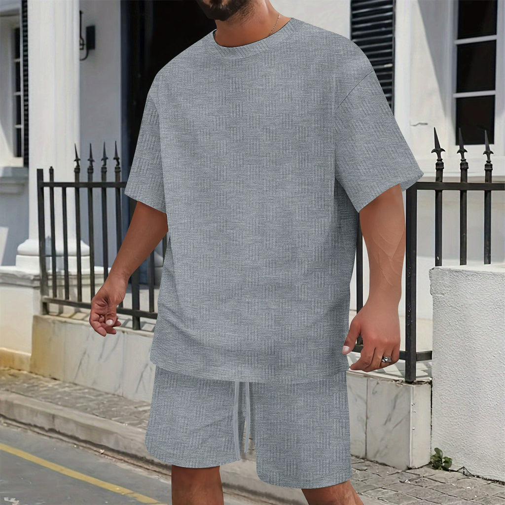 ustyle Ανδρικό καλοκαιρινό σετ T-Shirt με βερμούδα Γκρι US-4075