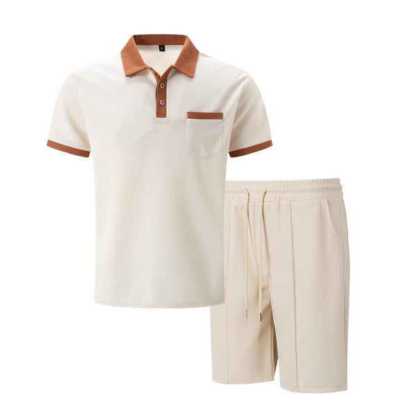 ustyle Ανδρικό σετ polo με βερμούδα Μπεζ US-4078