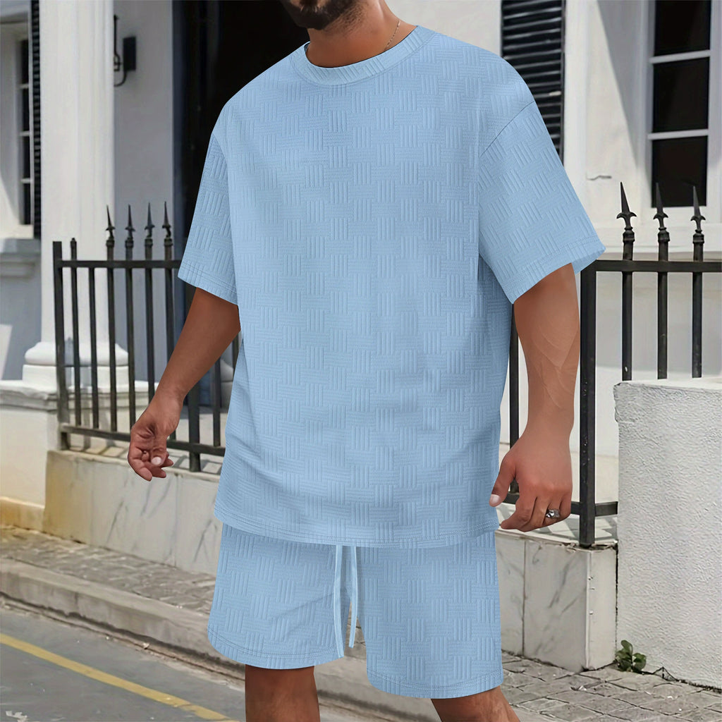 ustyle Ανδρικό καλοκαιρινό σετ T-Shirt με βερμούδα Γαλάζιο US-4075