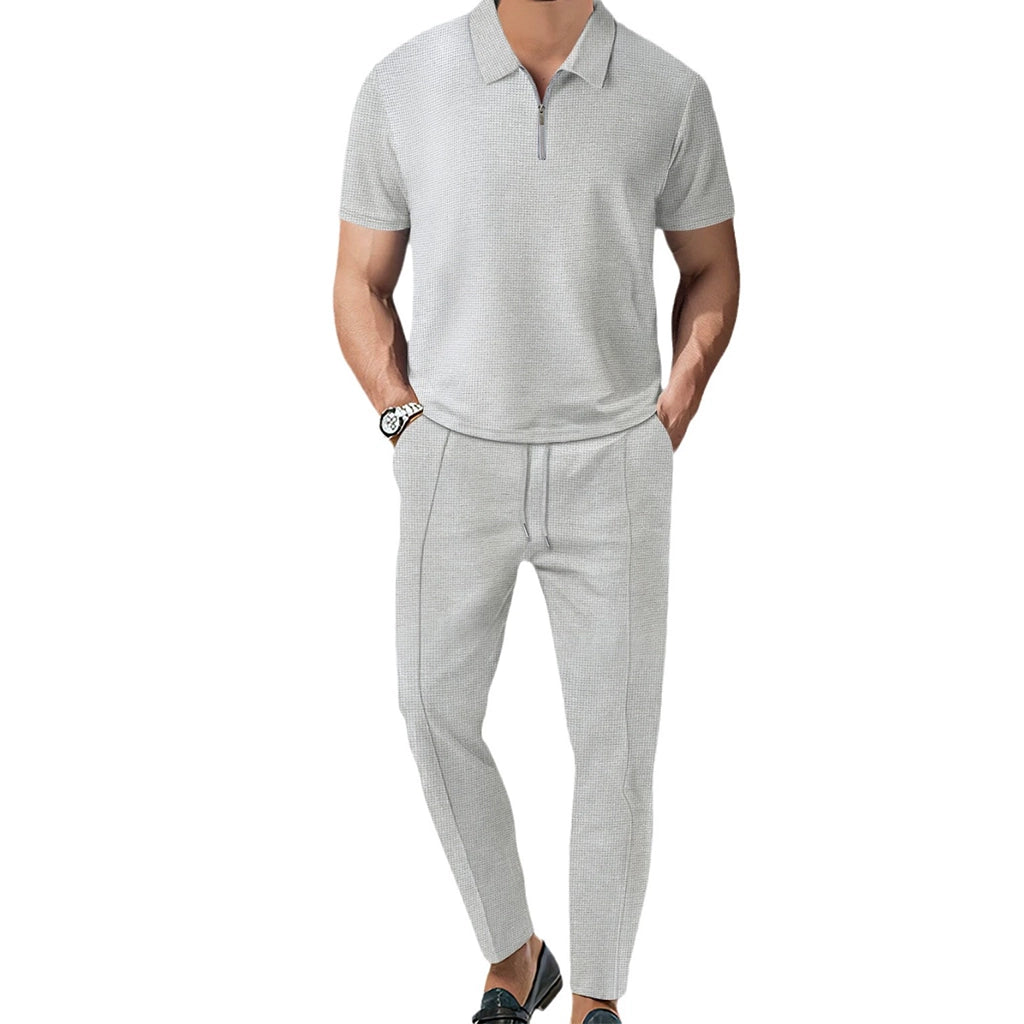 ustyle Ανδρικό σετ polo με φόρμα Γκρι US-4058