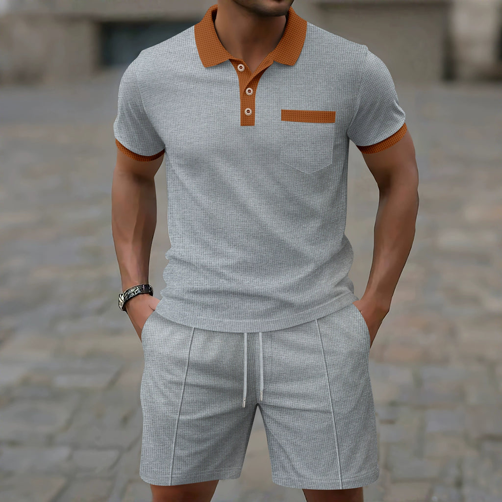 ustyle Ανδρικό σετ polo με βερμούδα Γκρι US-4078