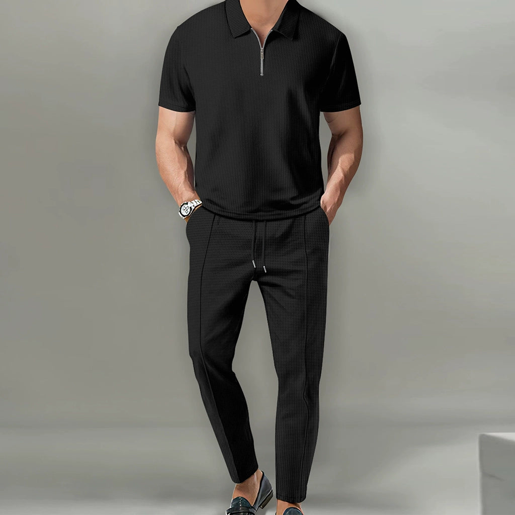 ustyle Ανδρικό σετ polo με φόρμα Μαύρο US-4058