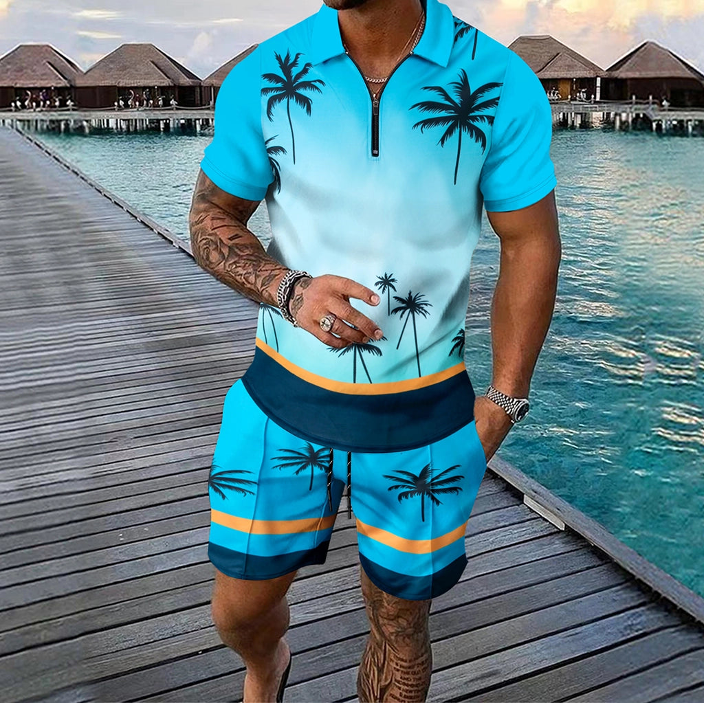 ustyle Ανδρικό σετ polo με βερμούδα Γαλάζιο 4008